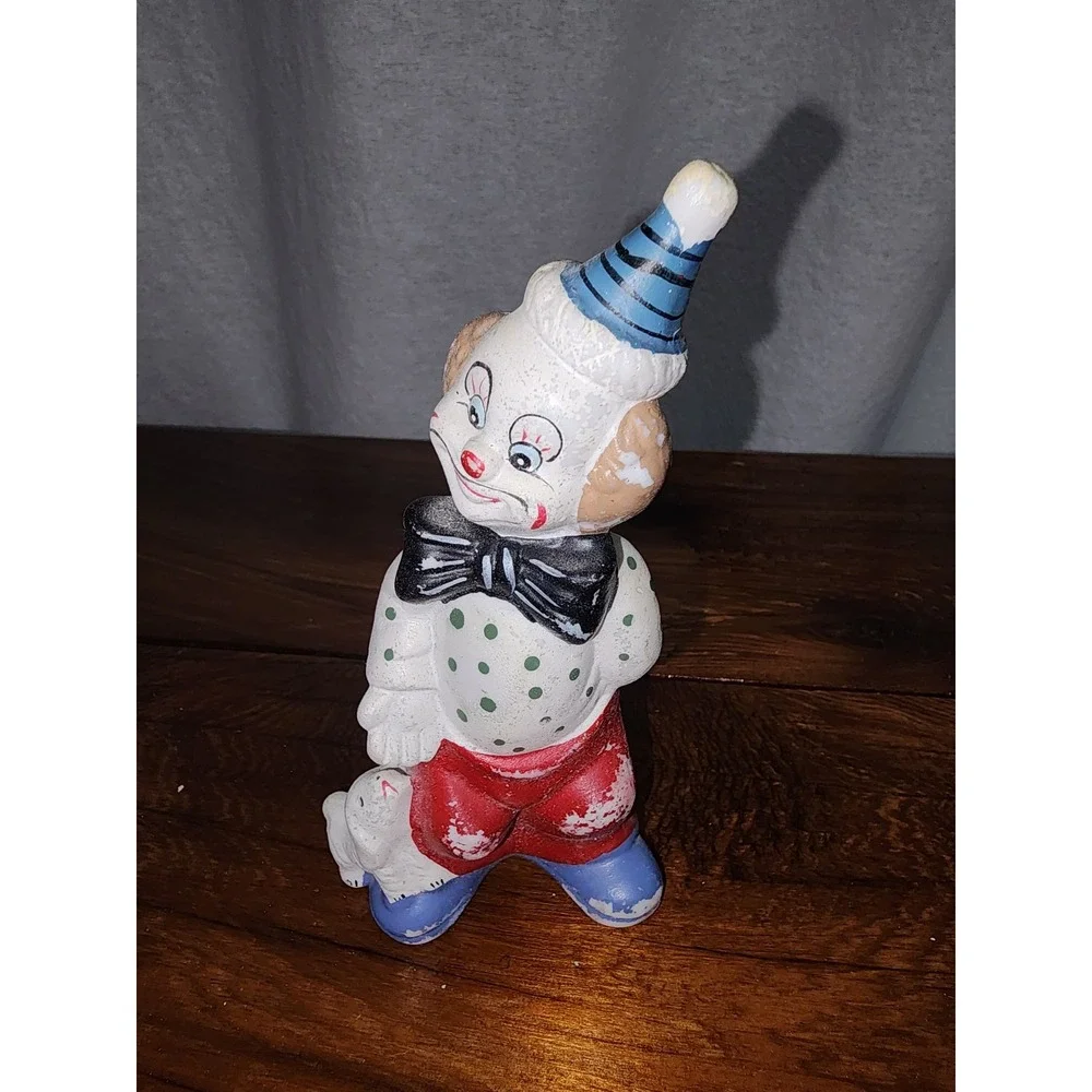 Set of Two Clowns with‎ pets vintage Porcelain Figurines